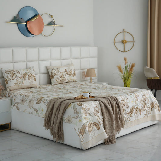 3 PCs Double Bed Sheet With Same Packing- Imperial Beige Bed Sheets Apricot