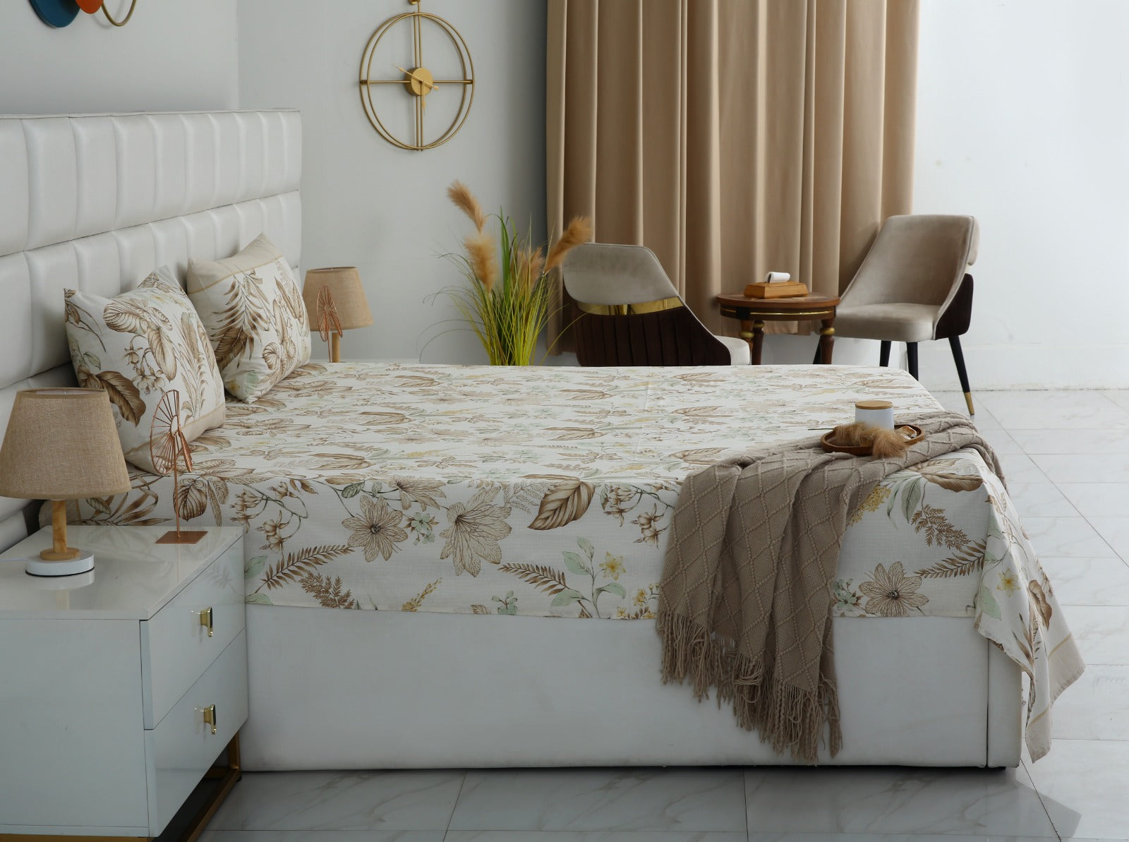3 PCs Double Bed Sheet With Same Packing- Imperial Beige Bed Sheets Apricot