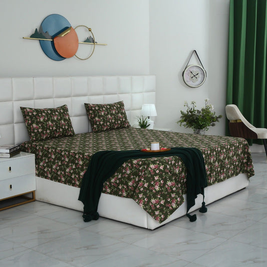 3 PCs Double Bed Sheet With Same Packing- Copen Flora Bed Sheets Apricot