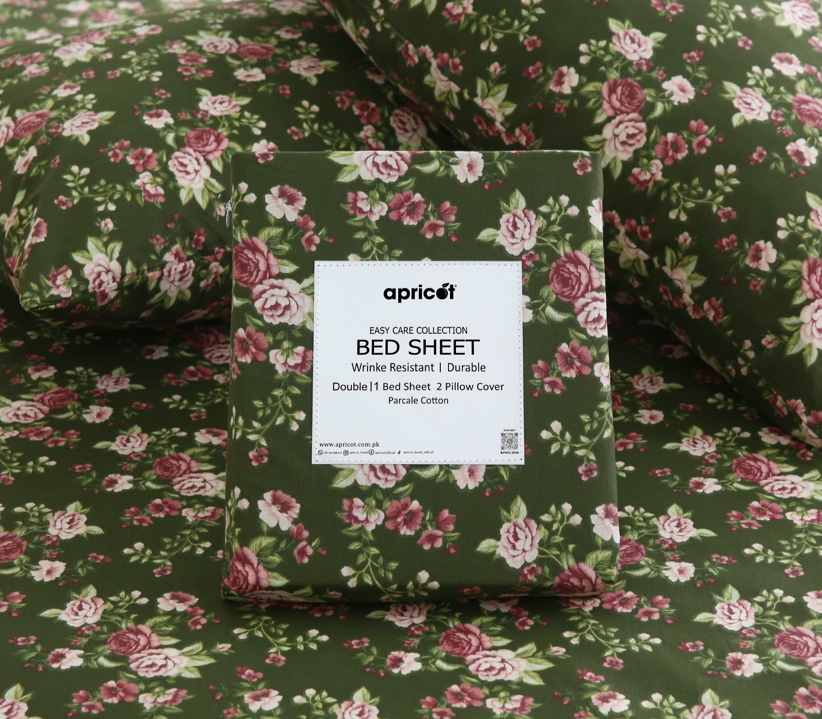 3 PCs Double Bed Sheet With Same Packing- Copen Flora Bed Sheets Apricot