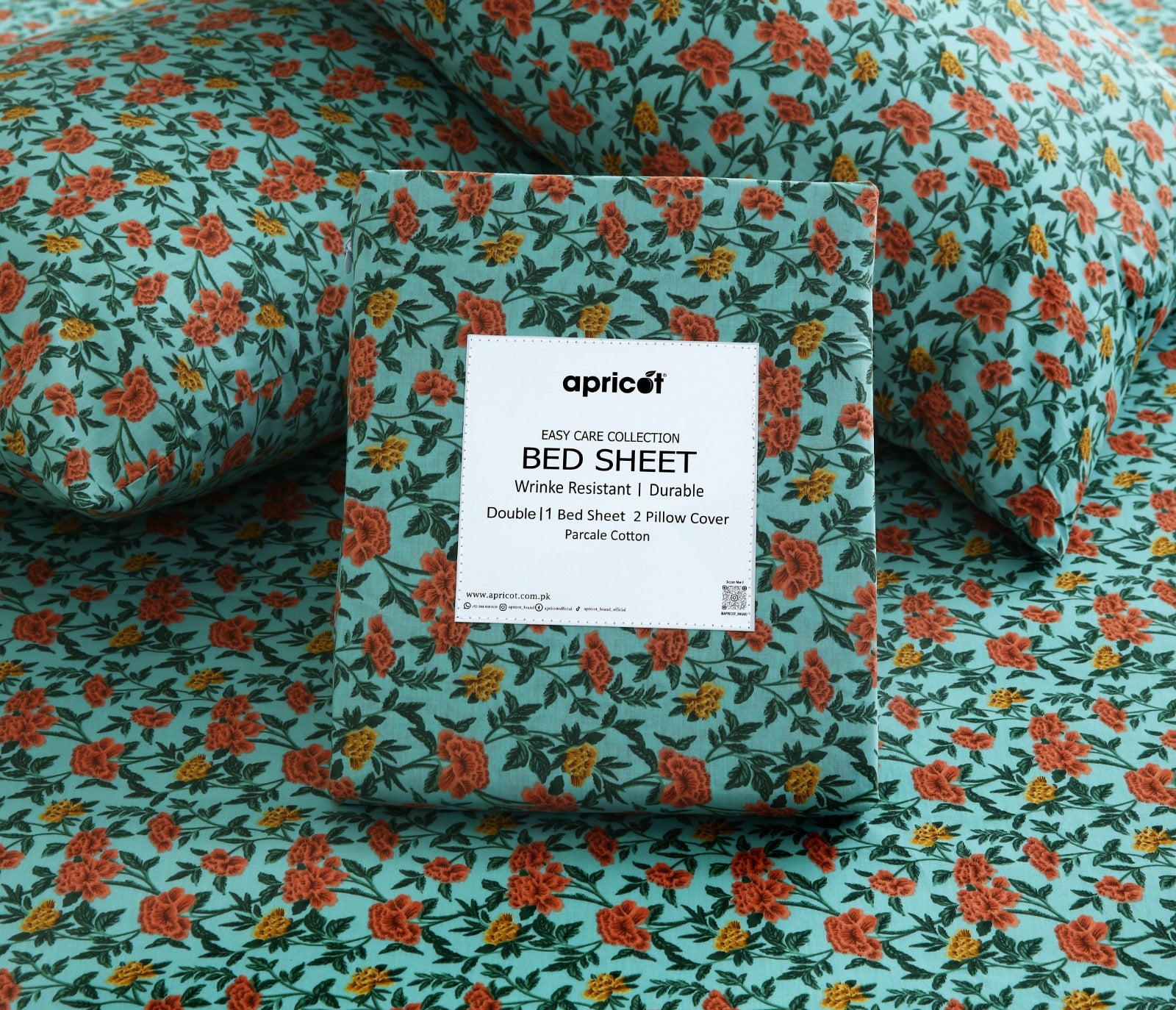 3 PCs Double Bed Sheet With Same Packing- Peach Fuzz Bed Sheets Apricot