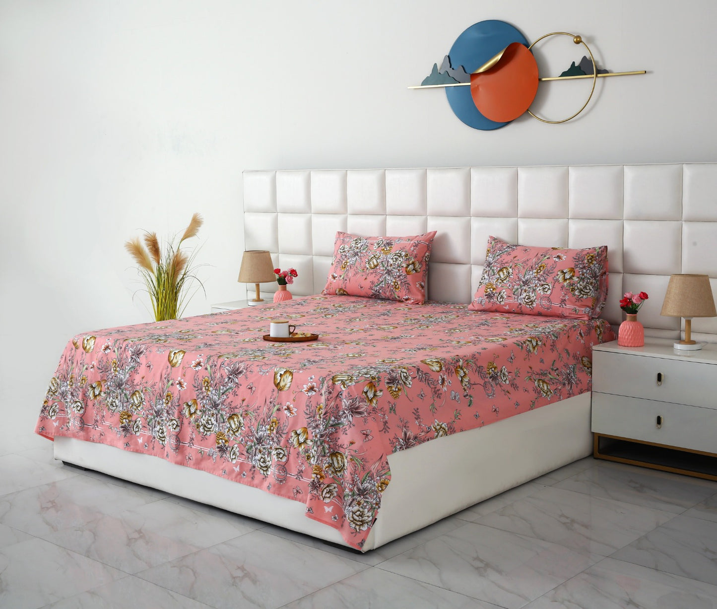 3 PCs Double Bed Sheet With Same Packing- Beatrice Vintage Bed Sheets Apricot