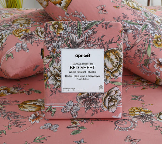 3 PCs Double Bed Sheet With Same Packing- Beatrice Vintage Bed Sheets Apricot