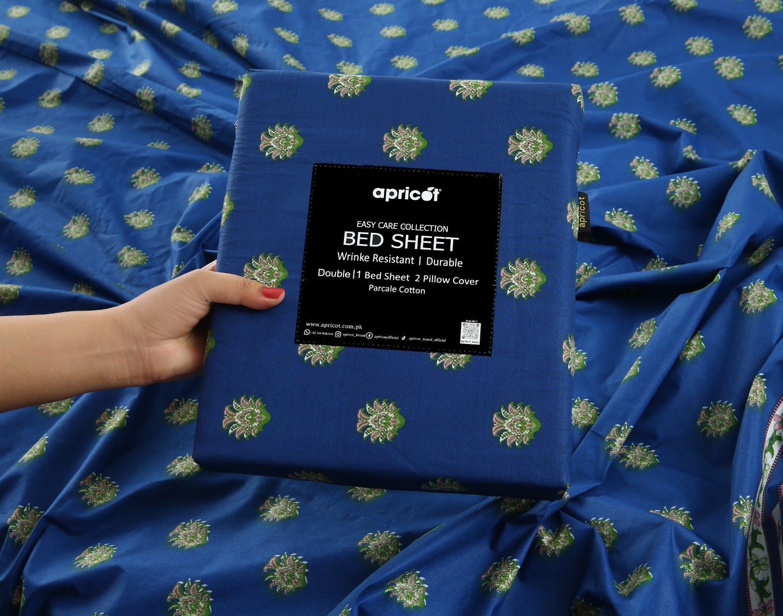 3 PCs Double Bed Sheet With Same Packing- Blue Motives Bed Sheets Apricot