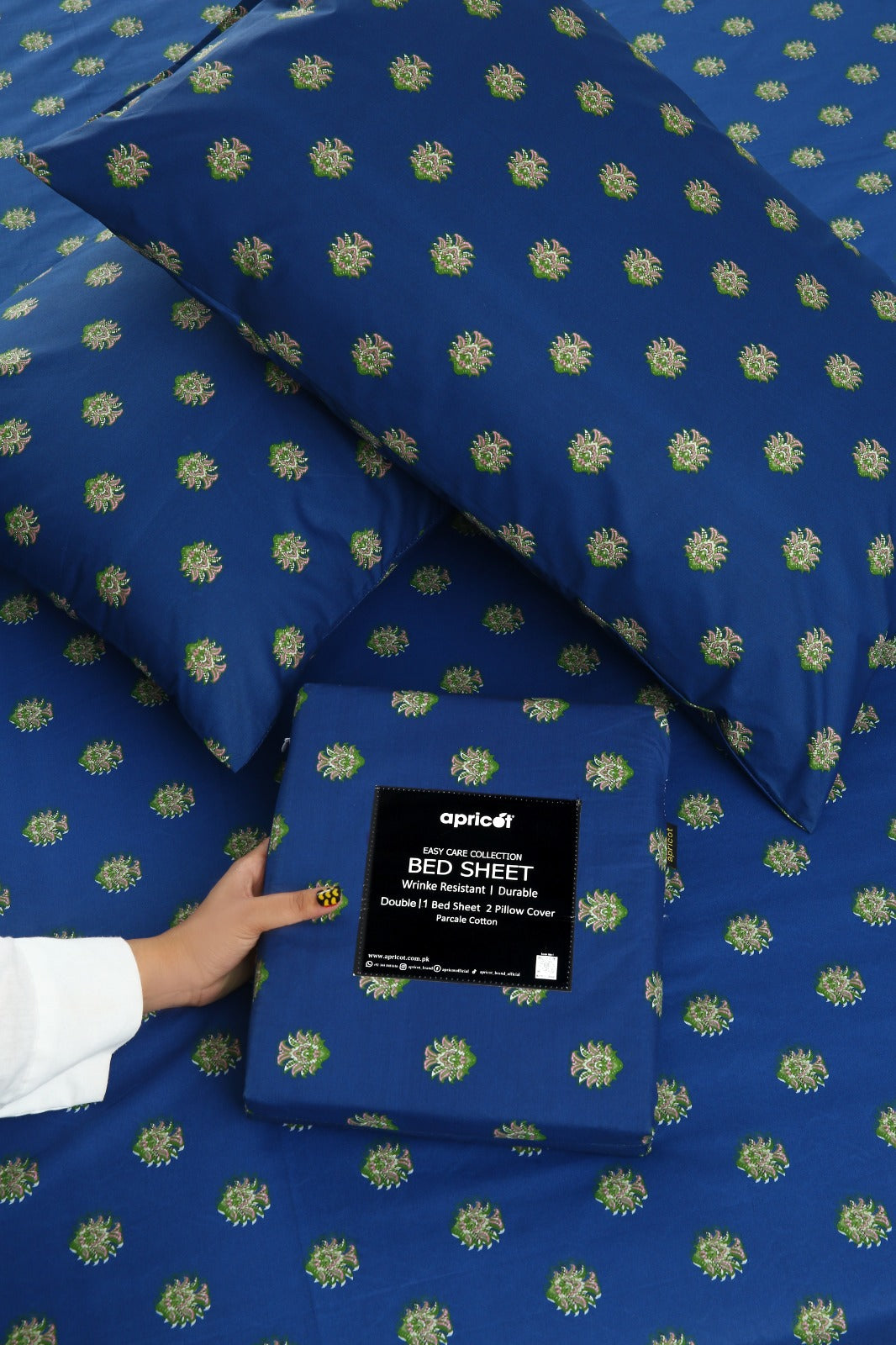 3 PCs Double Bed Sheet With Same Packing- Blue Motives Bed Sheets Apricot