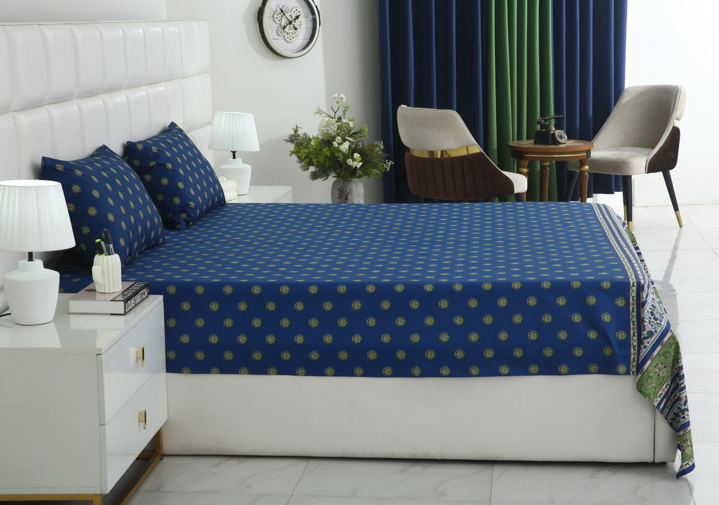 3 PCs Double Bed Sheet With Same Packing- Blue Motives Bed Sheets Apricot