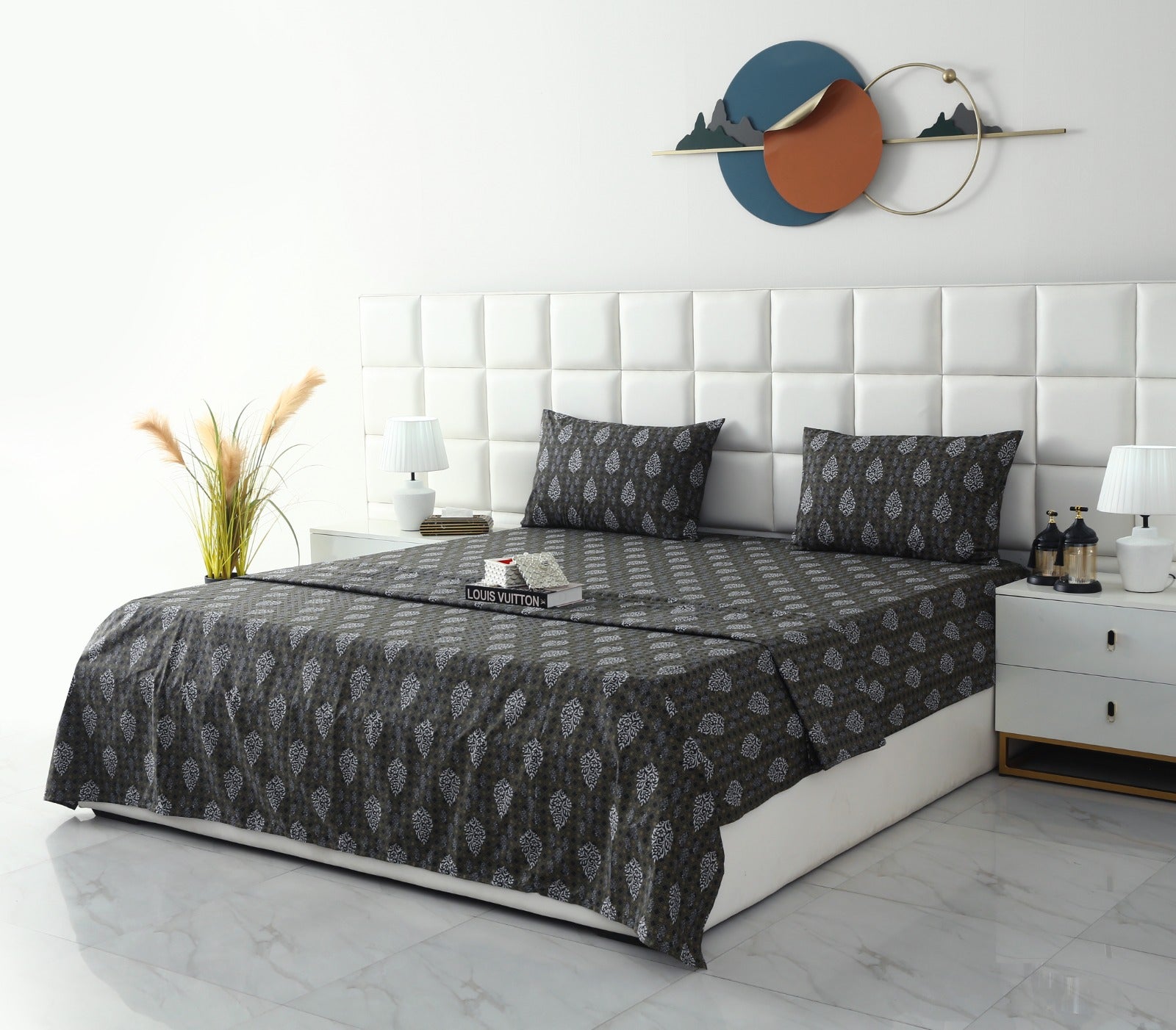 3 PCs Double Bed Sheet With Same Packing- Amber Grey Bed Sheets Apricot
