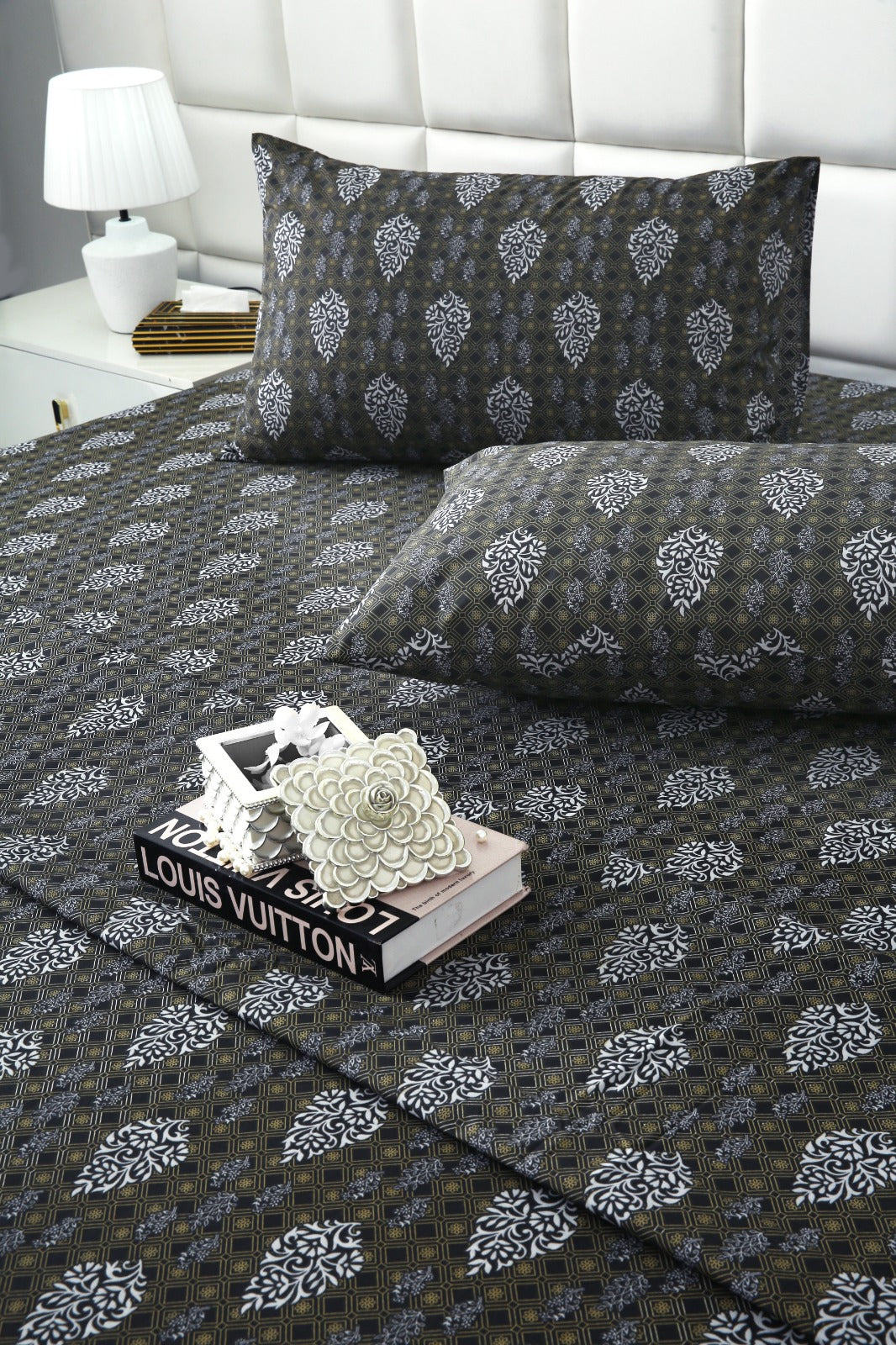 3 PCs Double Bed Sheet With Same Packing- Amber Grey Bed Sheets Apricot