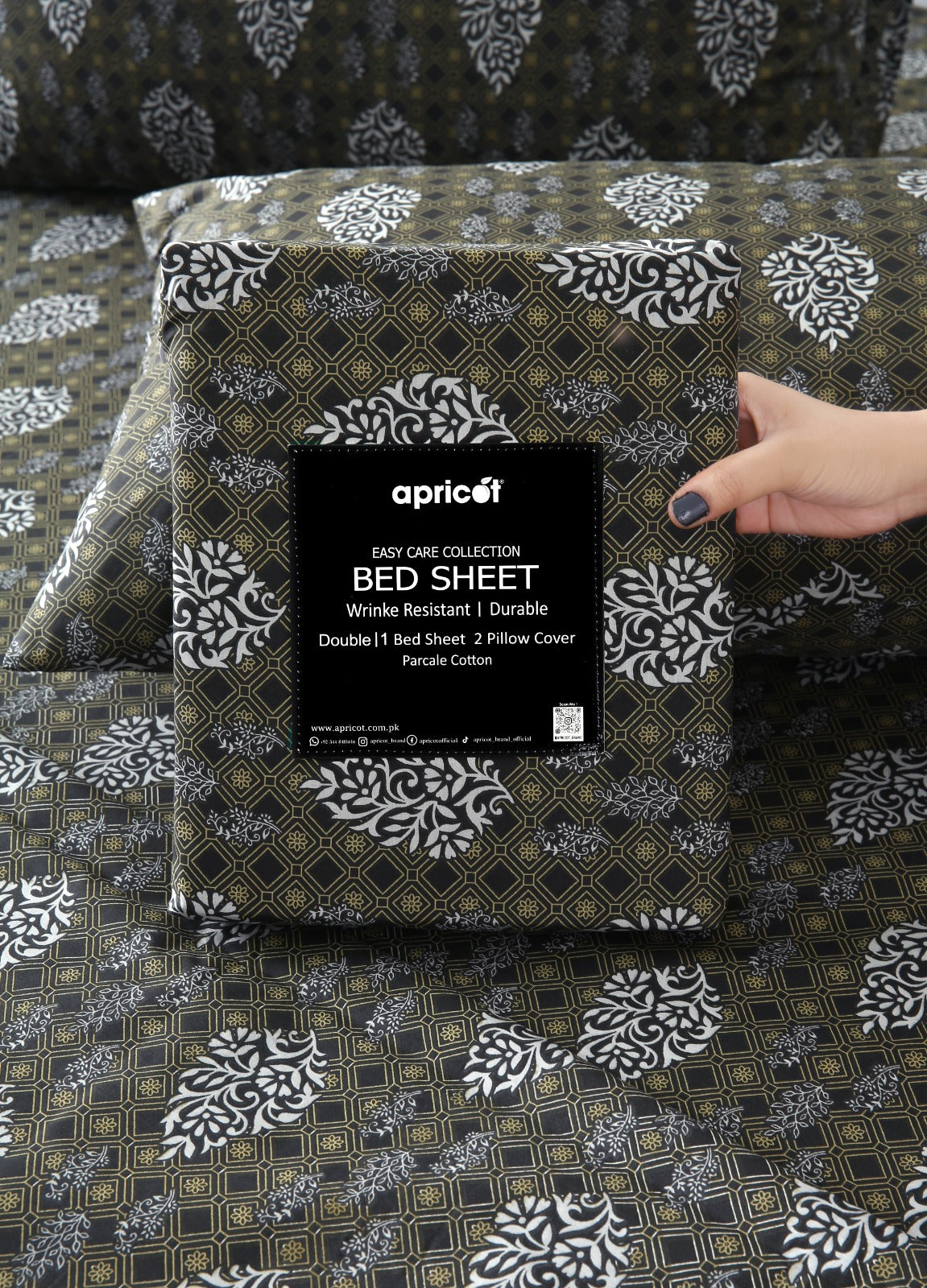 3 PCs Double Bed Sheet With Same Packing- Amber Grey Bed Sheets Apricot