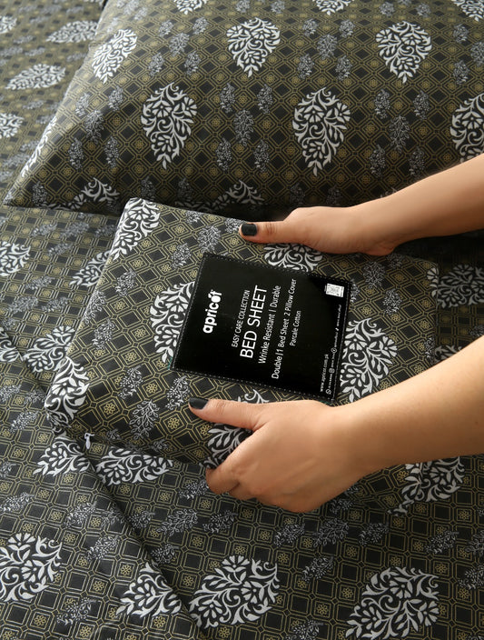 3 PCs Double Bed Sheet With Same Packing- Amber Grey Bed Sheets Apricot