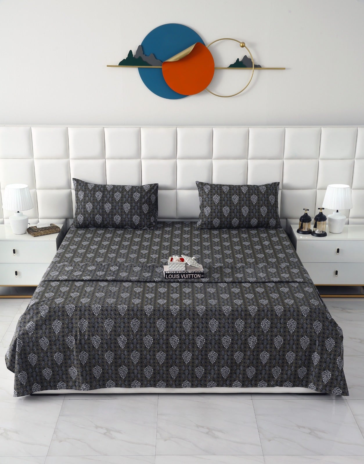 3 PCs Double Bed Sheet With Same Packing- Amber Grey Bed Sheets Apricot