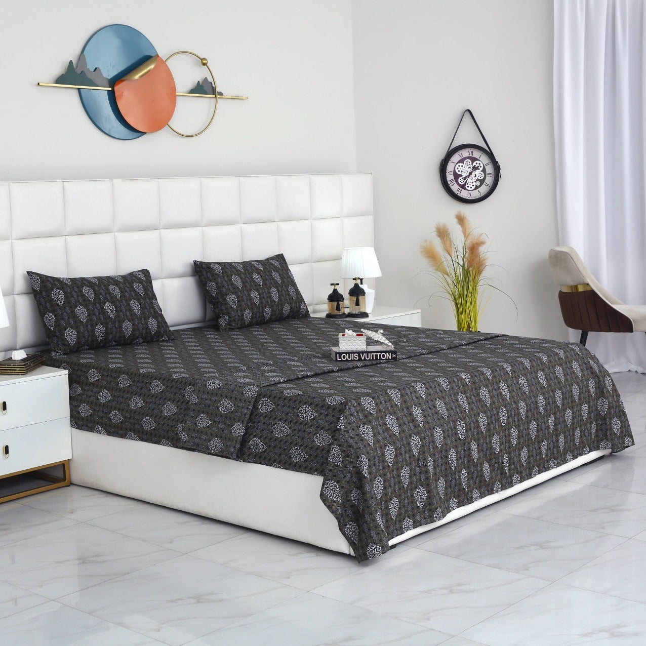 3 PCs Double Bed Sheet With Same Packing- Amber Grey Bed Sheets Apricot
