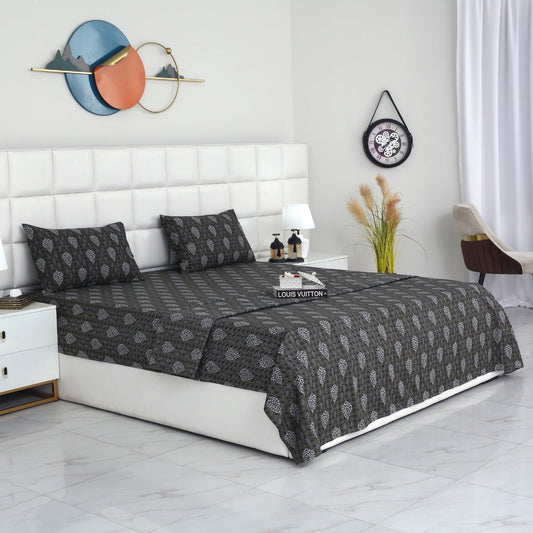 3 PCs Double Bed Sheet With Same Packing- Amber Grey Bed Sheets Apricot