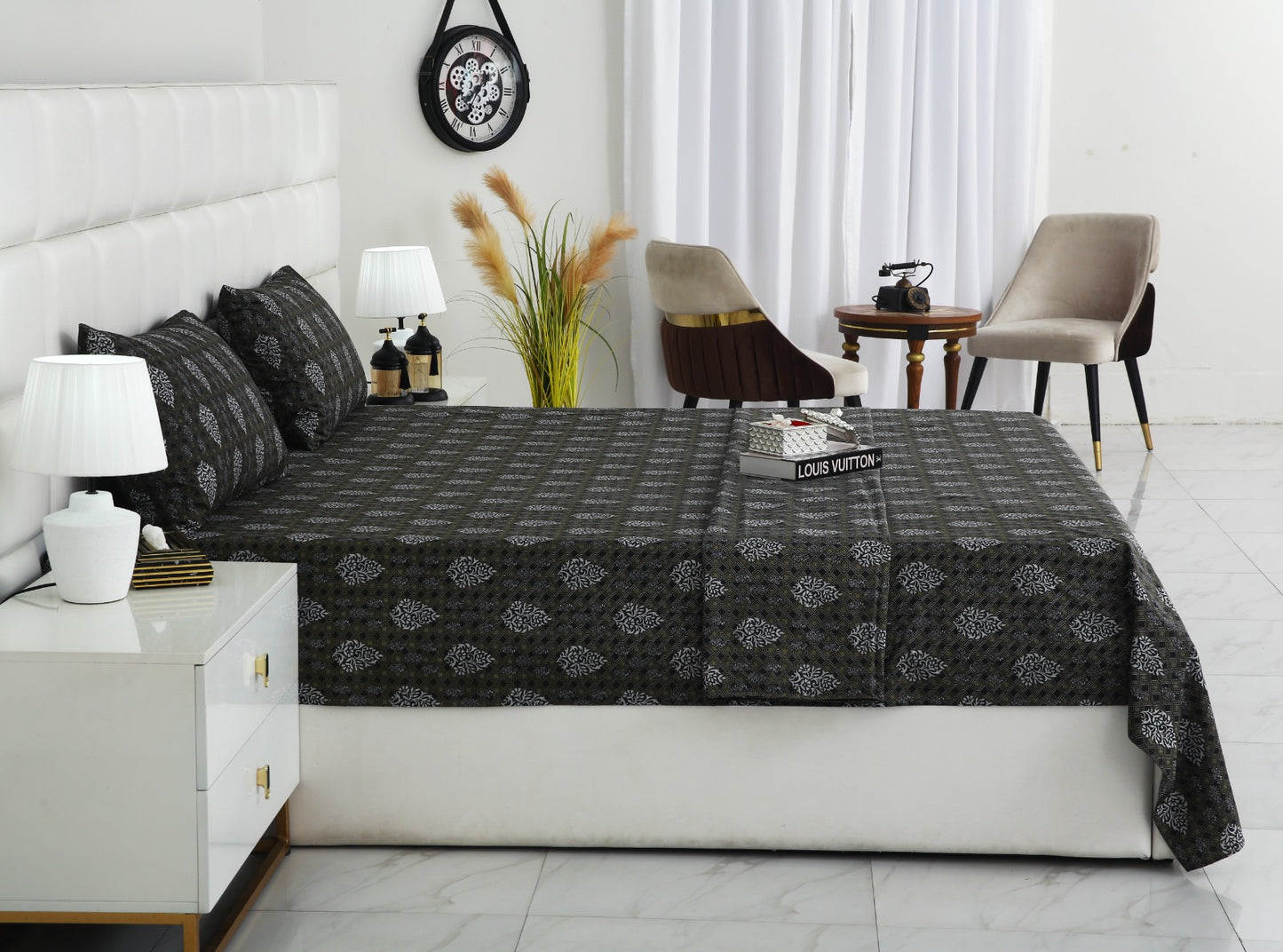 3 PCs Double Bed Sheet With Same Packing- Amber Grey Bed Sheets Apricot