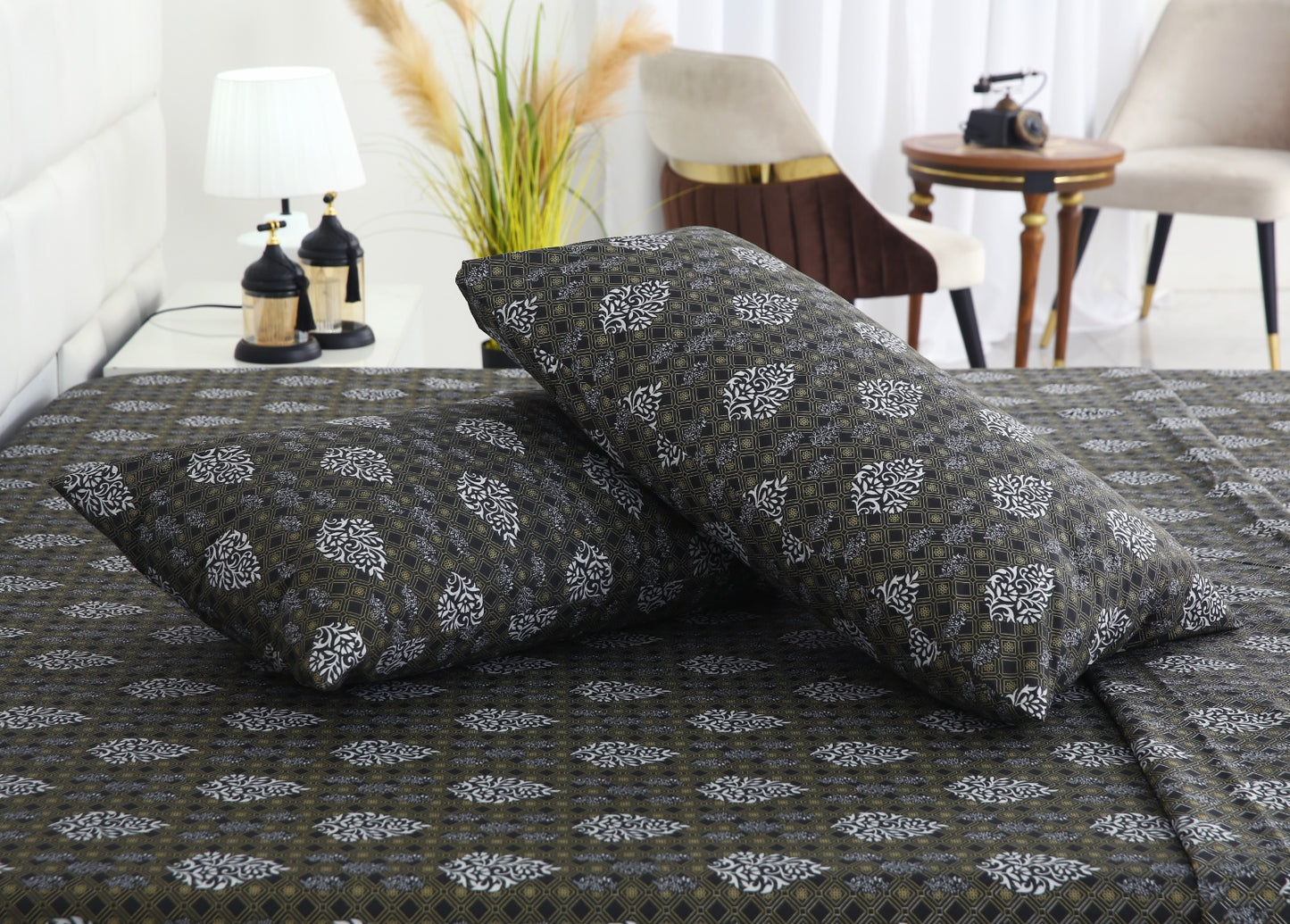 3 PCs Double Bed Sheet With Same Packing- Amber Grey Bed Sheets Apricot