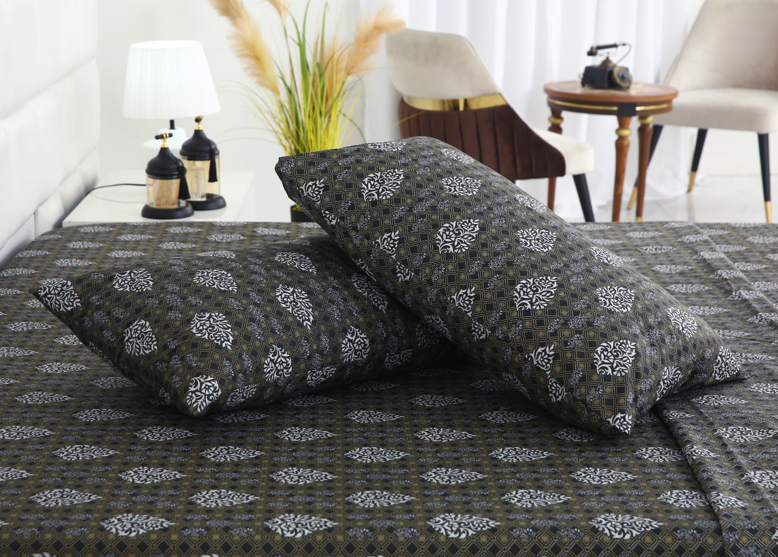 3 PCs Double Bed Sheet With Same Packing- Amber Grey Bed Sheets Apricot