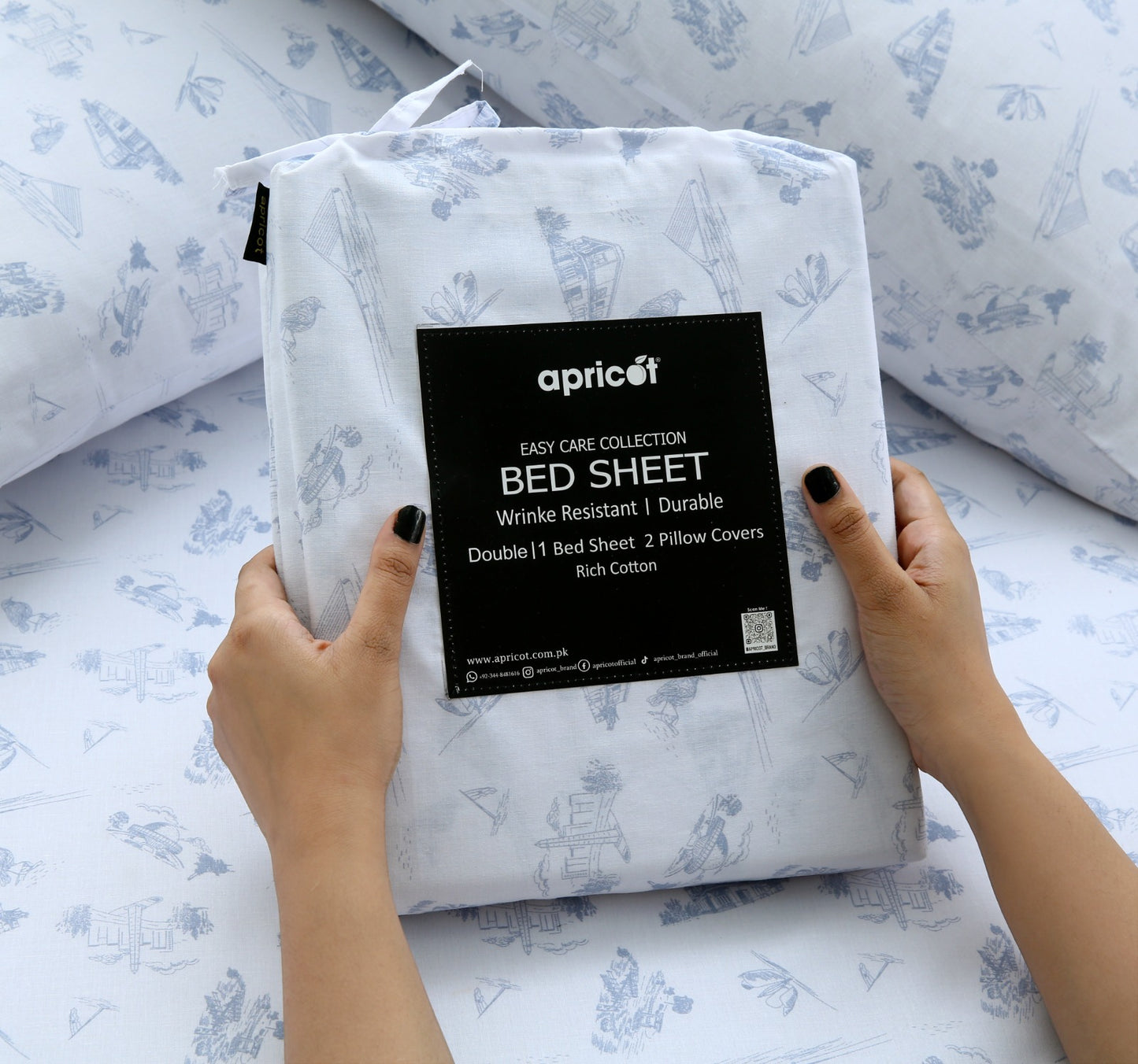 3 PCs Double Bed Sheet With Same Packing- Canva Arts Bed Sheets Apricot