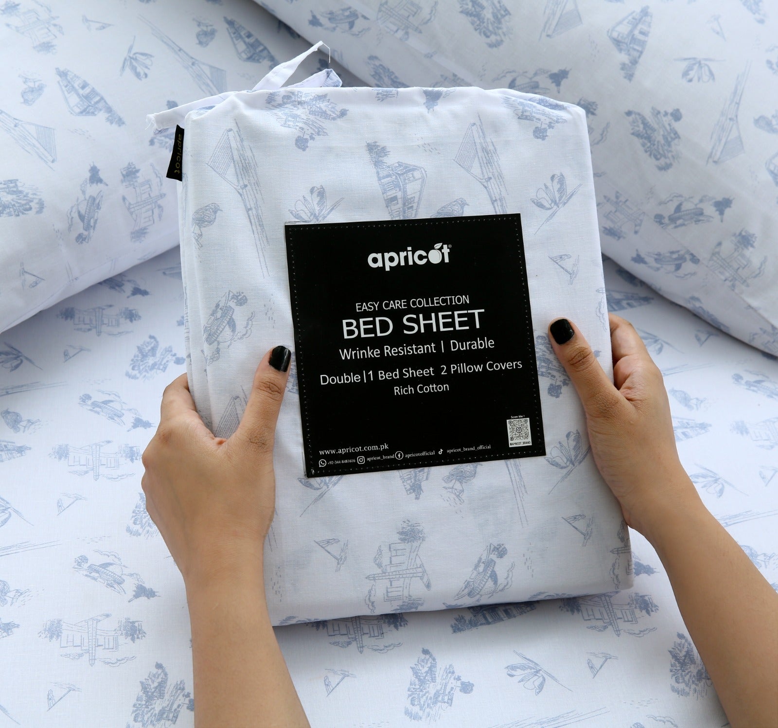 3 PCs Double Bed Sheet With Same Packing- Canva Arts Bed Sheets Apricot