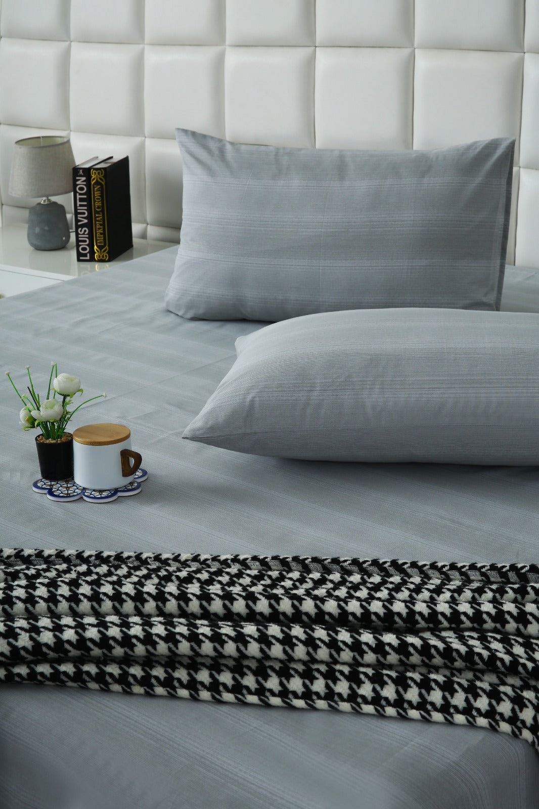 3 PCs Double Bed Sheet With Same Packing- Grey Shades Bed Sheets Apricot