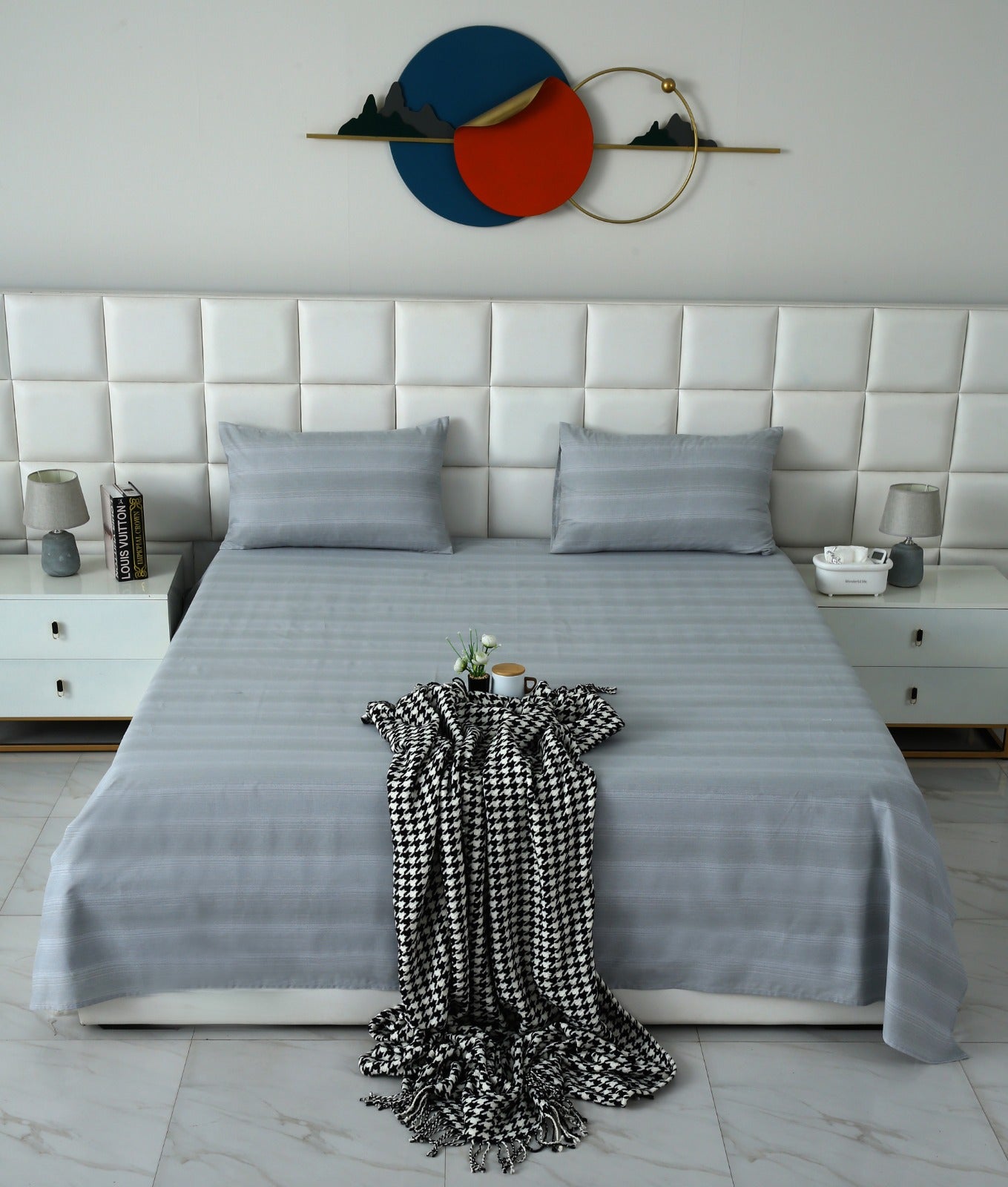 3 PCs Double Bed Sheet With Same Packing- Grey Shades Bed Sheets Apricot