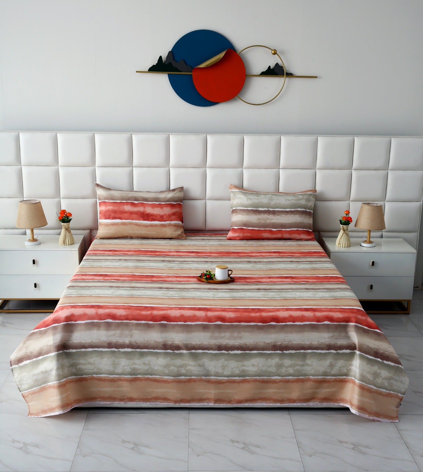 3 PCs Double Bed Sheet- DB269 BED SHEET Apricot