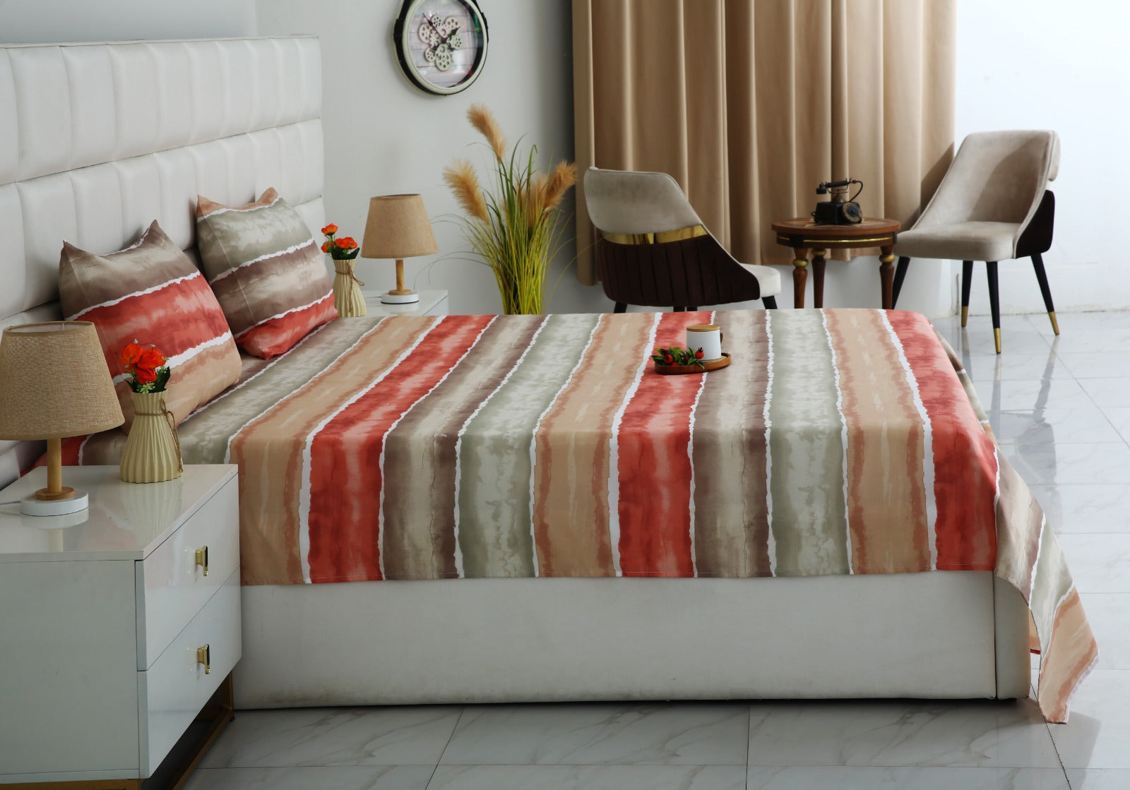 3 PCs Double Bed Sheet- DB269 BED SHEET Apricot