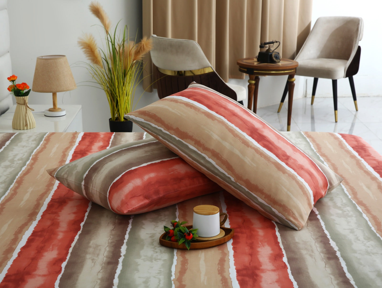 3 PCs Double Bed Sheet- DB269 BED SHEET Apricot