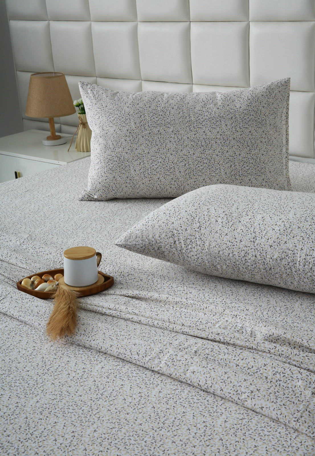 3 PCs Double Bed Sheet With Same Packing- Tiny Floret Bed Sheets Apricot