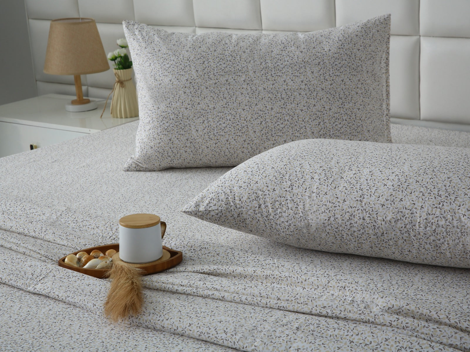 3 PCs Double Bed Sheet With Same Packing- Tiny Floret Bed Sheets Apricot