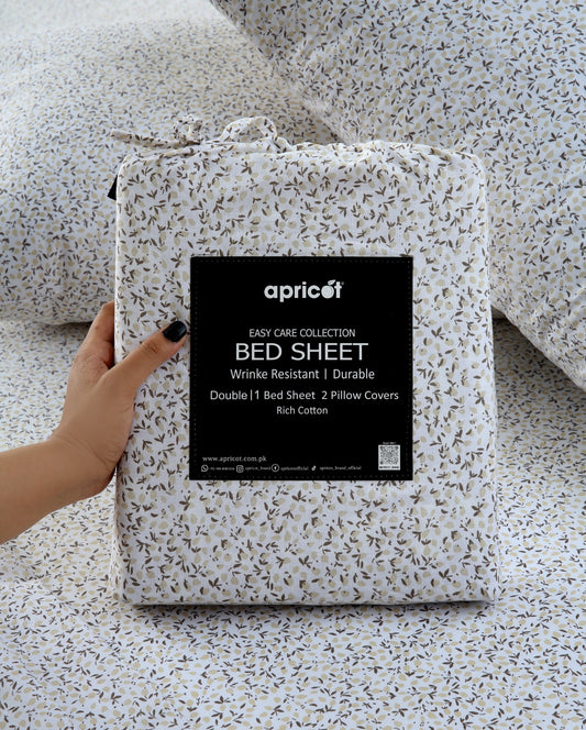 3 PCs Double Bed Sheet With Same Packing- Tiny Floret Bed Sheets Apricot