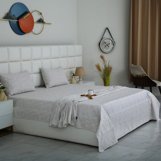 3 PCs Double Bed Sheet With Same Packing- Tiny Floret Bed Sheets Apricot