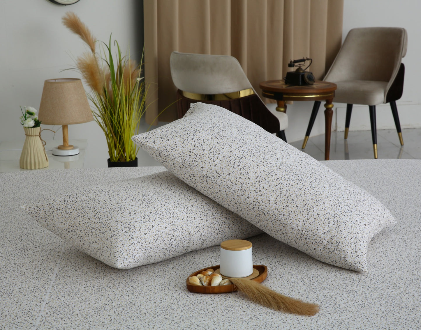 3 PCs Double Bed Sheet With Same Packing- Tiny Floret Bed Sheets Apricot