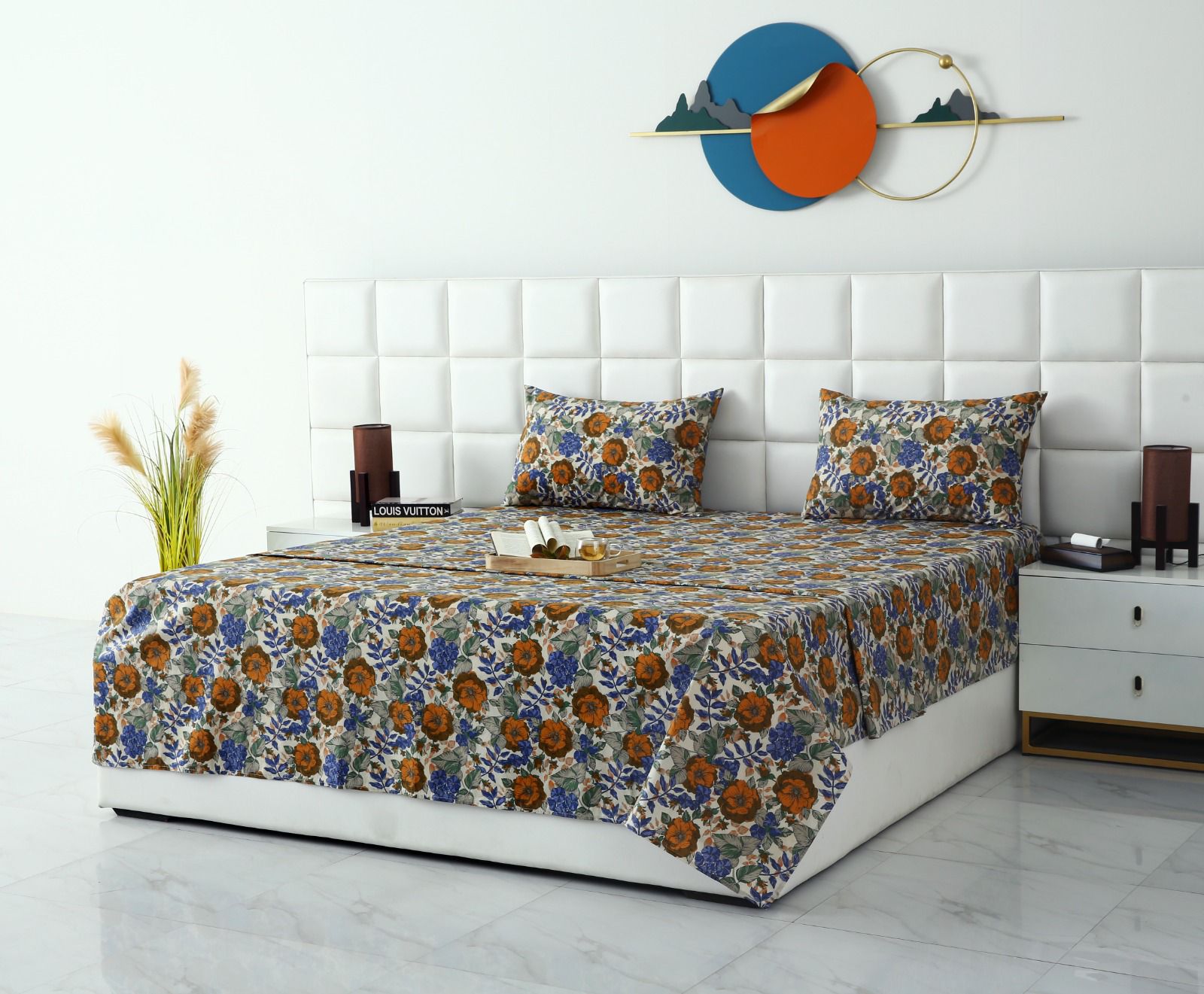 3 PCs Double Bed Sheet With Same Packing- Starlit Bloom Bed Sheets Apricot