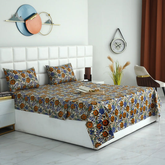 3 PCs Double Bed Sheet With Same Packing- Starlit Bloom Bed Sheets Apricot