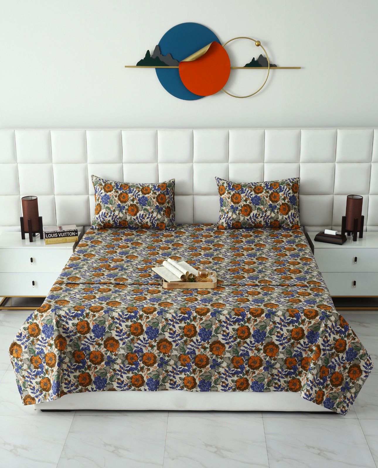 3 PCs Double Bed Sheet With Same Packing- Starlit Bloom Bed Sheets Apricot