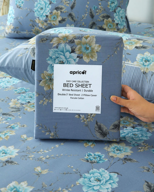 3 PCs Double Bed Sheet With Same Packing- Ocean Flowers Bed Sheets Apricot