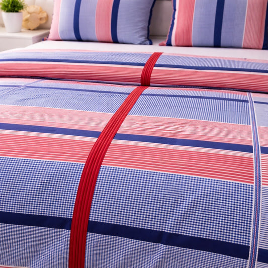 3PCs Double Duvet Cover- Maroon Check Bed Sheets Apricot