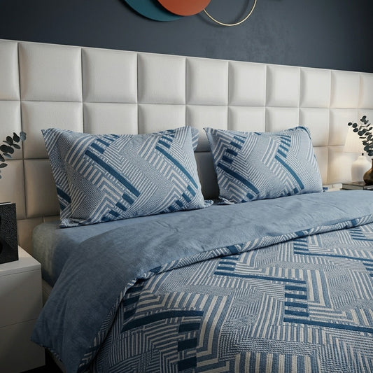 3PCs Double Duvet Cover- Cube Bed Sheets Apricot