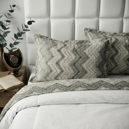 3PCs Double Duvet Cover- Irregular Zigzag Bed Sheets Apricot