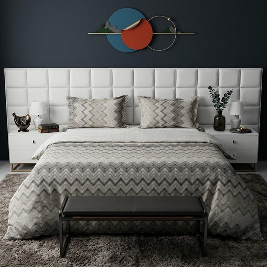 3PCs Double Duvet Cover- Irregular Zigzag Bed Sheets Apricot