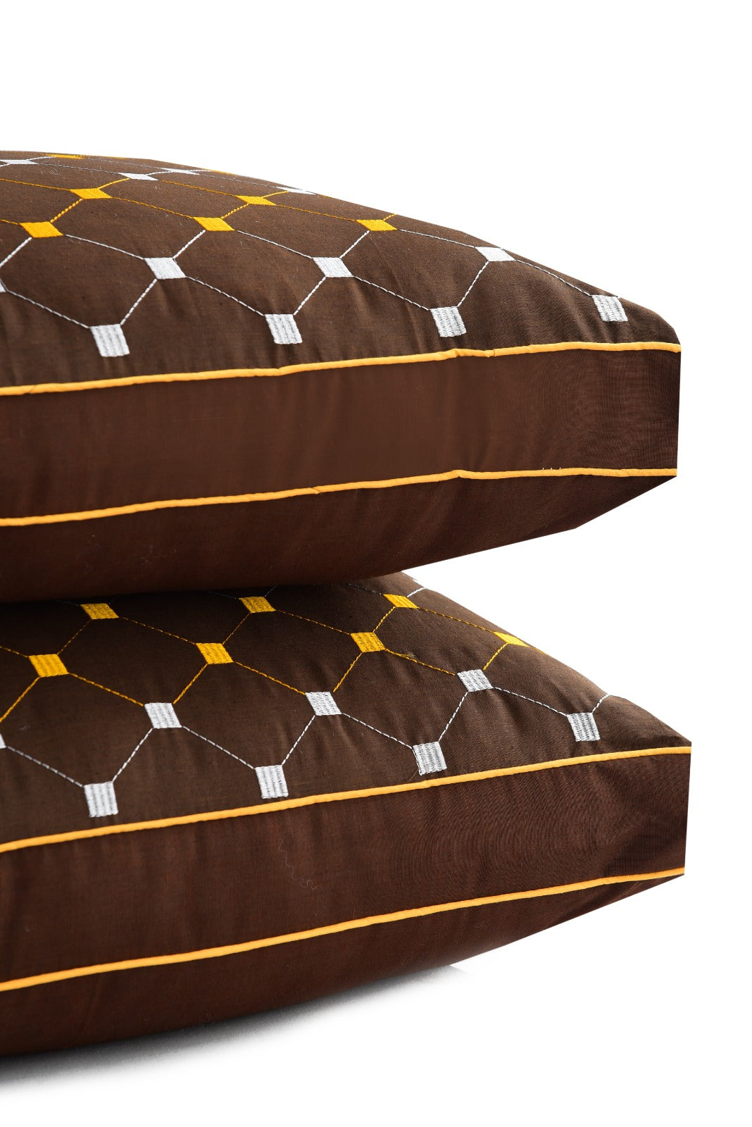 2PCs Embroidered Bed Pillows- Brown FILLINGS The Apricot Linen