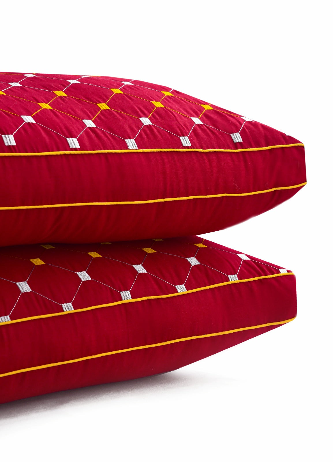 2PCs Embroidered Bed Pillows- Burgundy FILLINGS The Apricot Linen