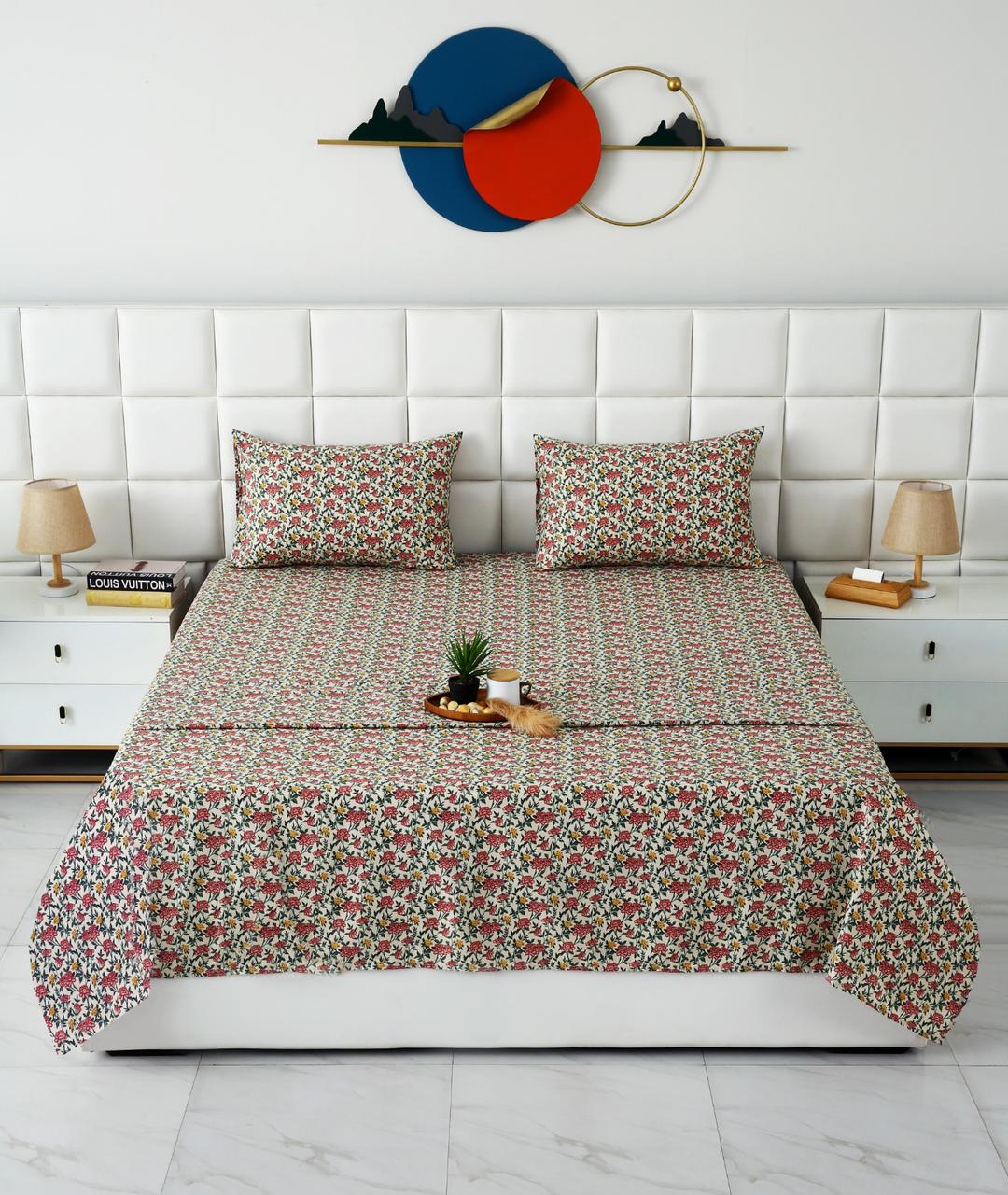 3 PCs Double Bed Sheet With Same Packing- Premium Vector Bed Sheets Apricot
