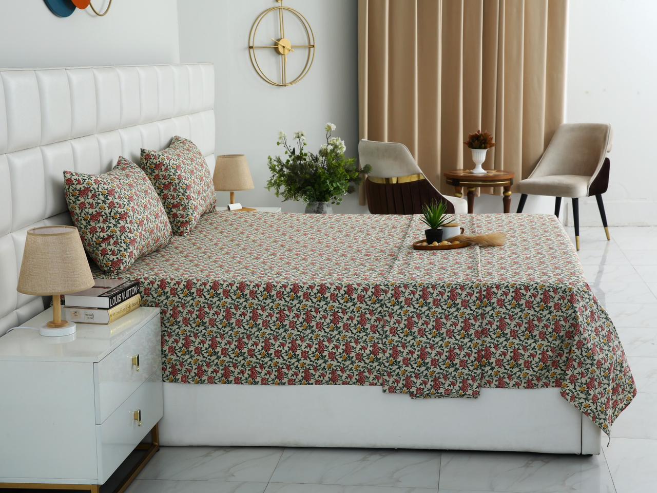 3 PCs Double Bed Sheet With Same Packing- Premium Vector Bed Sheets Apricot