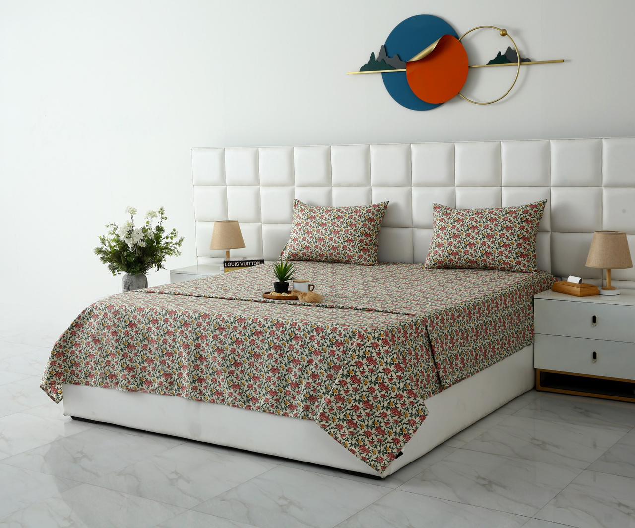 3 PCs Double Bed Sheet With Same Packing- Premium Vector Bed Sheets Apricot