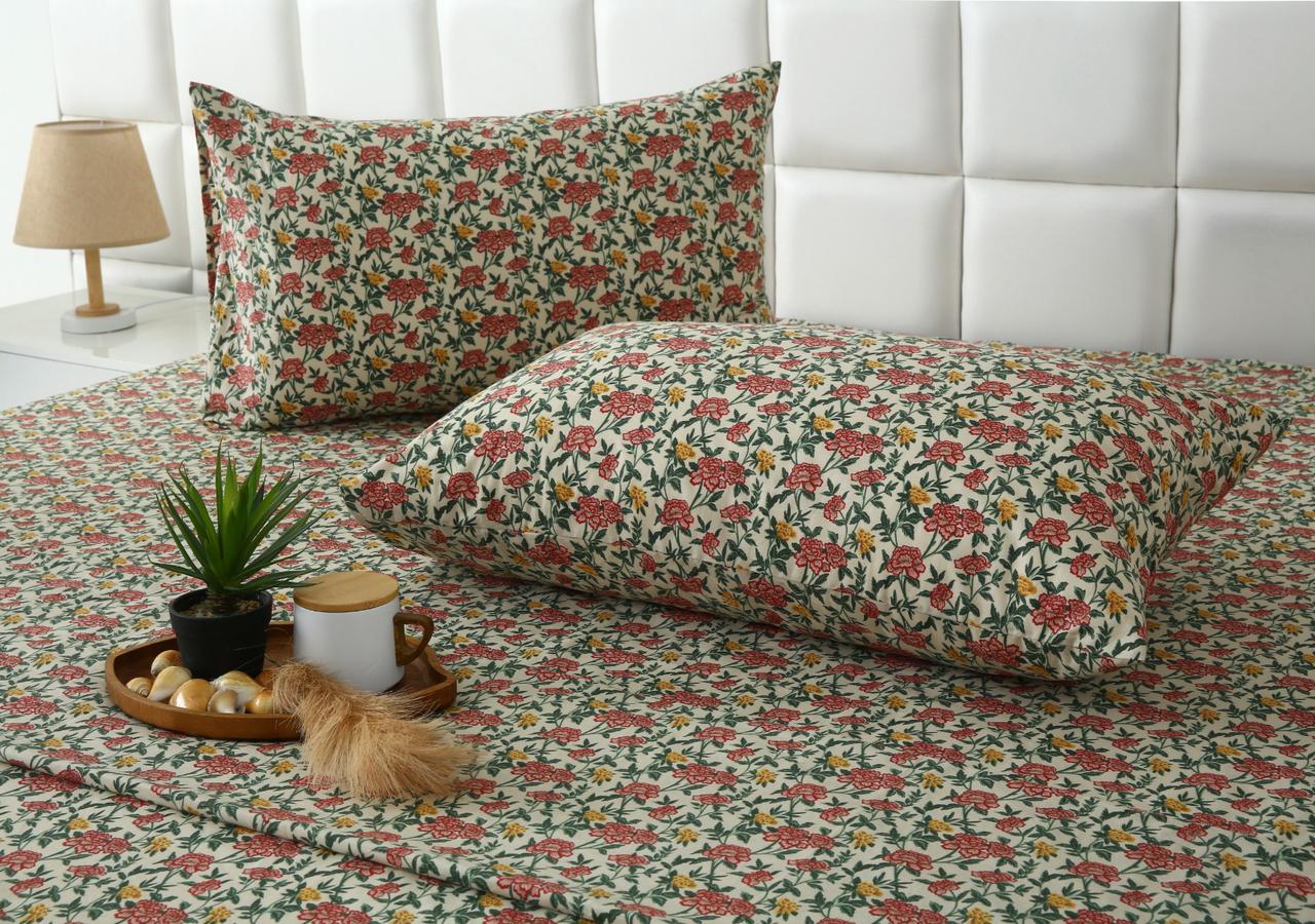 3 PCs Double Bed Sheet With Same Packing- Premium Vector Bed Sheets Apricot