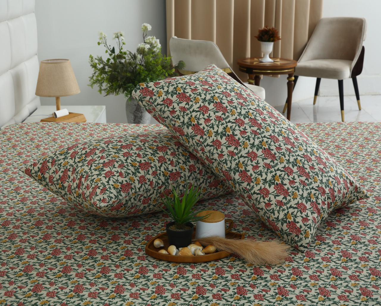 3 PCs Double Bed Sheet With Same Packing- Premium Vector Bed Sheets Apricot