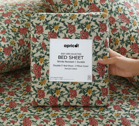 3 PCs Double Bed Sheet With Same Packing- Premium Vector Bed Sheets Apricot