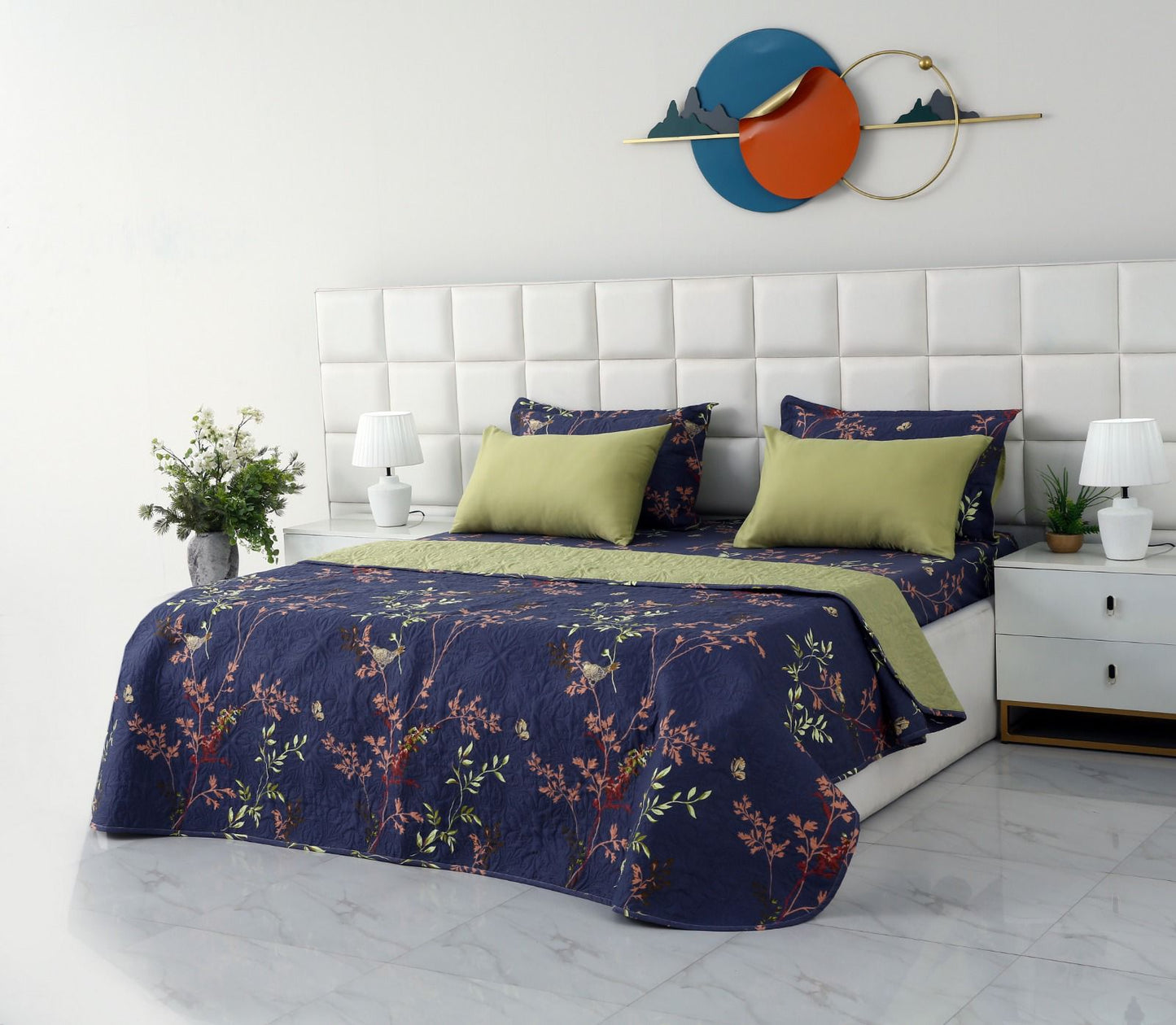 6 PCs Bed Spread Set- Retro Leaf Bed Spread Apricot