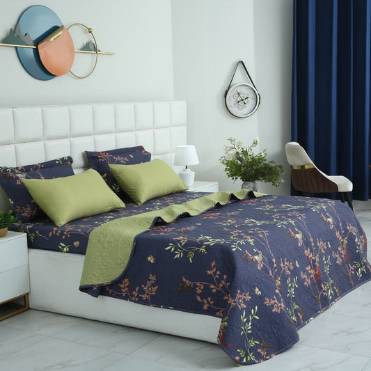 6 PCs Bed Spread Set- Retro Leaf Bed Spread Apricot